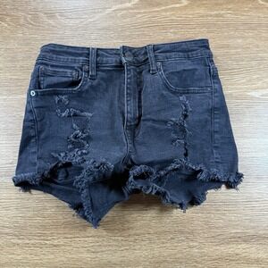 Aéropostale Women's 4 Vintage High Rise Shorty Black Distressed Denim Shorts Y2K